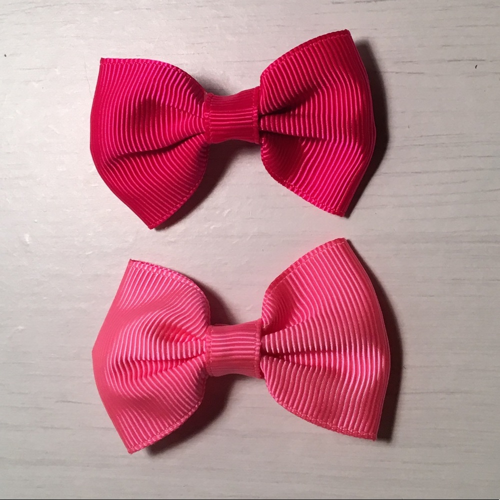 2 Mini Pink Hair Bow Clips